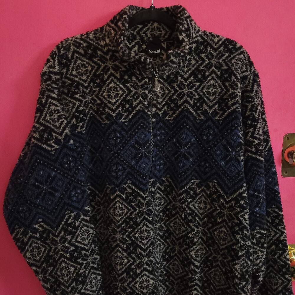 Vintage 90s made usa vtg ski snow Marker Large Black Patterned Fleece y2k Jacket